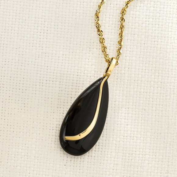 Ross Simons 14K Gold and Onyx Almond Sweep Teardrop Pendant NWT - Picture 4 of 9
